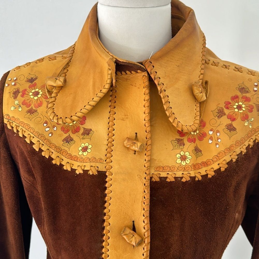 Vintage 70s CHAR Handpainted Hippy Genuine Suede Jacket - Picture 3 of 15